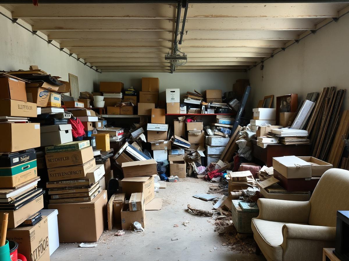 Cluttered garage before junk removal